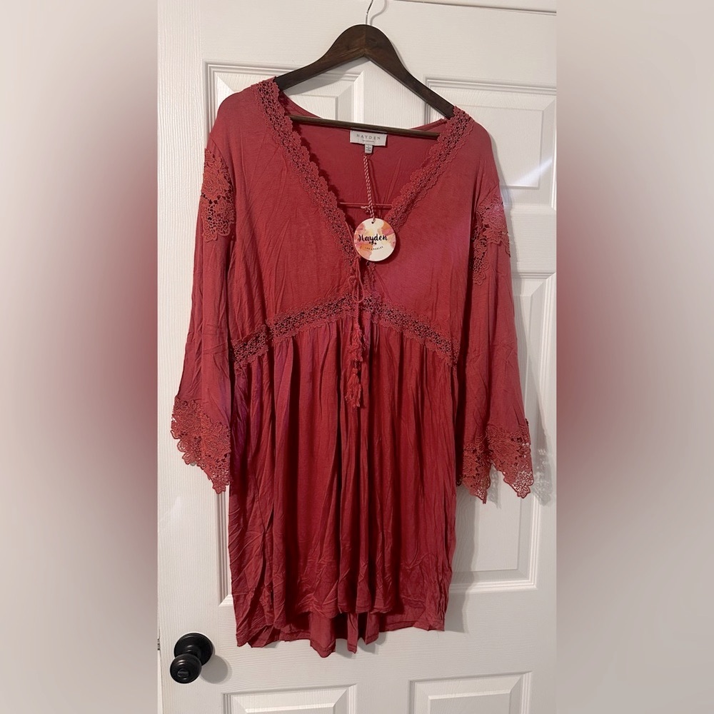 Hayden Elegant Red Lace Midi Dress